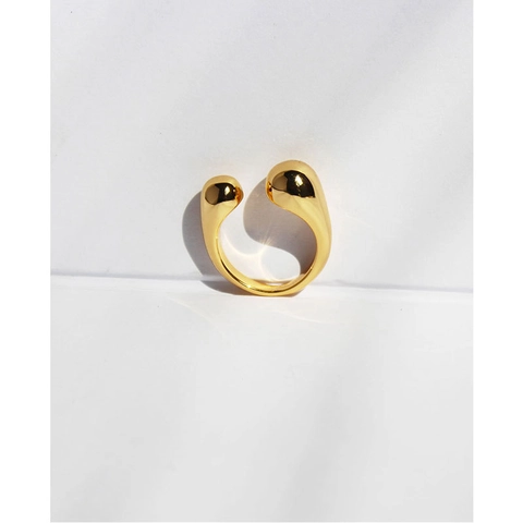 Minimalist Adjustable Open Ring For Women 18K Gold Plated Copper Geometric U Shape Double Sphere Water Drop Stylish Finger Jewelry Gift