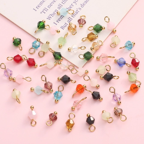 Faceted Glass Bead Pendants With Gold Color Alloy Jump Rings For DIY Jewelry Making Charms Crafting Supplies