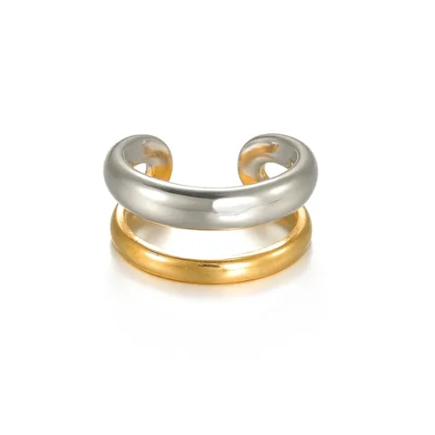 Anello Aperto A Doppio Strato Minimalista Bicolore Oro Argento Acciaio Inossidabile Lucido Geometrico Regolabile Gioielli Donne