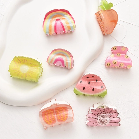 Cute Cartoon Fruit Rainbow Hair Claw Clips Acrylic Sweet Colorful Novelty Headwear Hair Accessories For Girls Kids