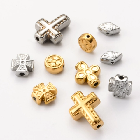 Stainless Steel Spacer Beads Retro Cross Flower Conch DIY Jewelry Making Accessories For Bracelet Necklace
