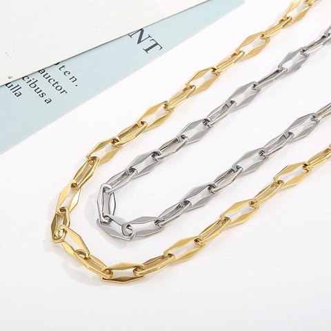 Stainless Steel Paperclip Chain Necklace Geometric Interlocking Link Minimalist Versatile Layering Jewelry For Women