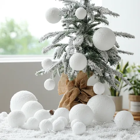White Snowball Christmas Tree Ornaments Hanging Foam Balls For Holiday Party Wedding Shop Window Decoration