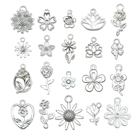 Alloy Flower Charms Pendants For DIY Jewelry Making Earrings Bracelet Sunflower Rose Lotus Floral Metal Pendant Findings