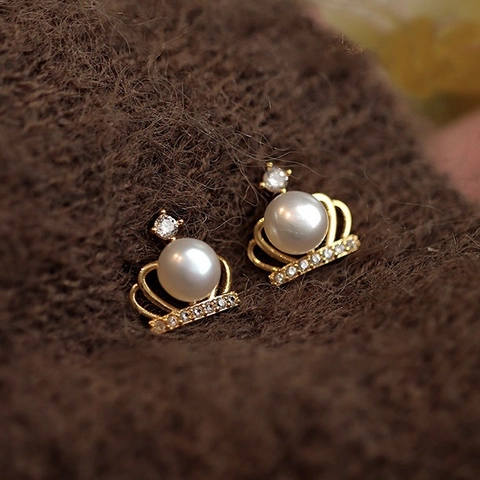 Orecchini A Lobo Con Künstliche Perle A Corona Con Intarsio Di Zirconi E Perno In Argento Gioielli Vintage Eleganti Da Donna Lusso