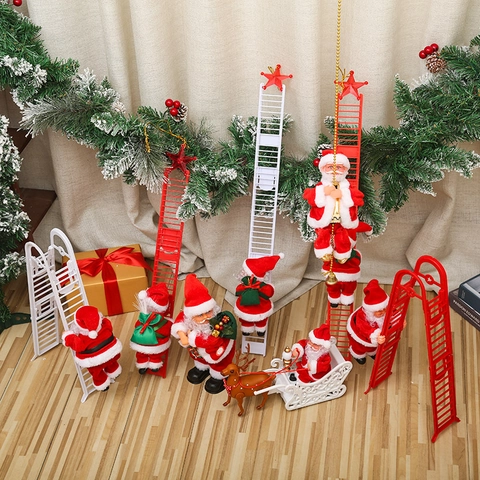 Electric Climbing Santa Claus Musical Moving Figure Plush Plastic Christmas Holiday Home Mall Indoor Decor Ornament