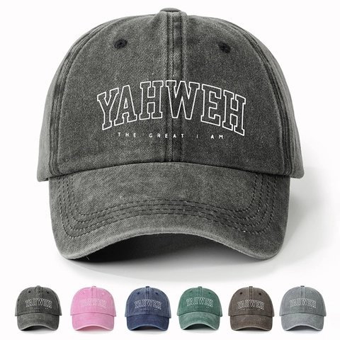 Washed Cotton Baseball Cap Verstellbar Sonnenschutz Vintage Buchstaben Yahweh Outdoor Sport Hut Für Herren Damen