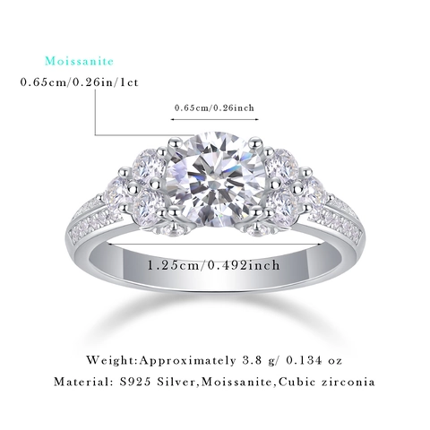 S925 Sterling Silver 1 Carat Lab-Grown Diamond Moissanite Proposal Engagement Ring Luxury Wedding Jewelry For Women