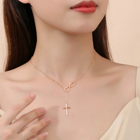 925 Sterling Silver Infinity Cross Pendant Necklace For Women Polished Minimalist Religious Infinity Symbol Jewelry Gift