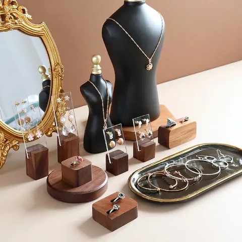 Earring Display Stand Holder Walnut Wood Clear Acrylic Detachable Transparent Jewelry Photography Props Nordic Desktop Showcase