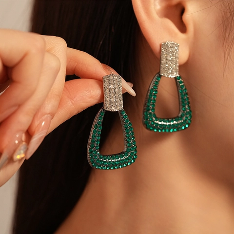Geometric Triangle Hollow Drop Earrings With Rhinestone Alloy And Silver Earring Post Vintage Elegant Jewelry For Women