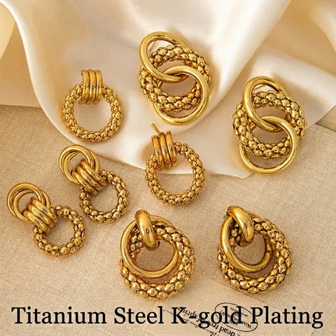 Chunky Hoop Earrings For Women Retro Geometric Twisted Multi Layer Stainless Steel Gold Plated Vintage Jewelry