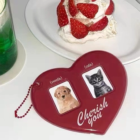 Llavero Porta Fotos De Corazón PVC Doble Ventana Protector Tarjeta Fotográfica Idol Colgante De Bolsa Regalo Pareja