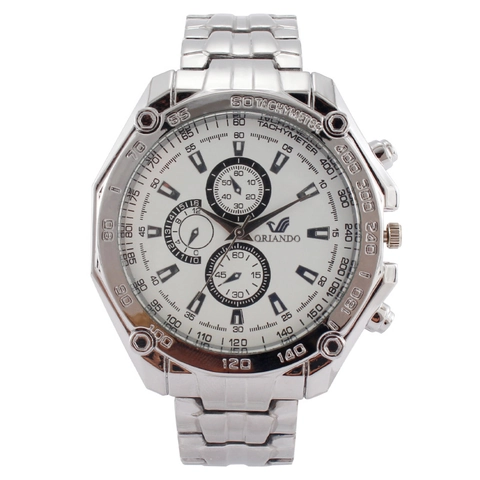 Orlando Men's Quartz Watch Silver Metal Strap Analog Business Fashion Decorative Three Eye Dial Tachymeter Round Case