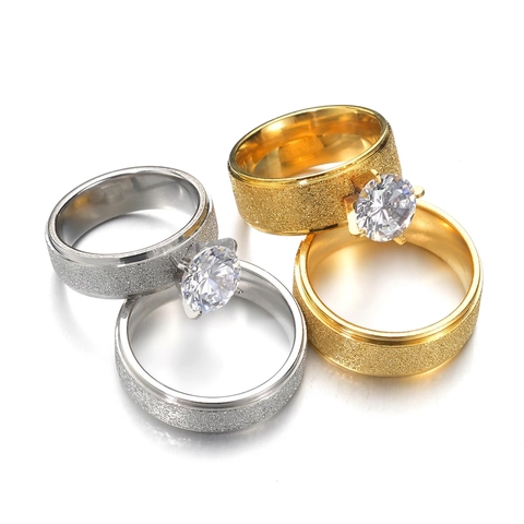 Edelstahlringe Matt Sandgestrahlt Zirkonia Inlaid Hochzeit Verlobung Schmuck Für Männer Frauen