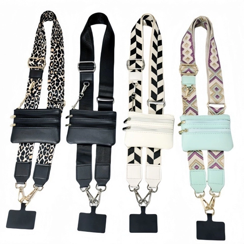 Crossbody Phone Strap With Detachable Mini Wallet Adjustable Webbing Lanyard Replacement Bag Shoulder Strap For Women