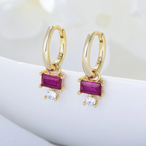 S925 Sterling Silver Square Red Zirconia Drop Earrings For Women Geometric Gold Silver Plated Minimalist Fine Jewelry Accessory