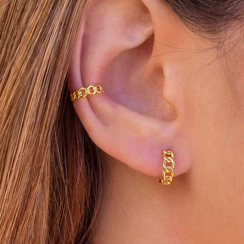 Cuban Chain Hoop Earrings With 925 Sterling Silver Earring Post Copper Twisted Hollow INS Style Jewelry For Women