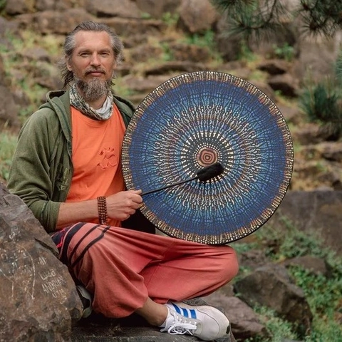 Shamanic Drum With Mallet Handmade Mandala Tree Of Life Pattern Plywood Faux Sheepskin Ethnic Spiritual Decor