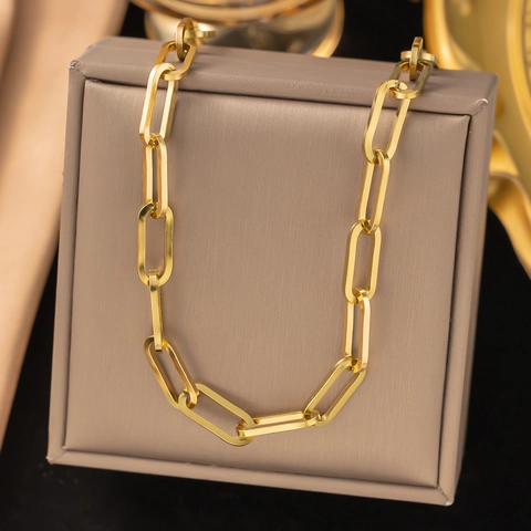 Collana Bracciale Catena a Graffetta in Acciaio al Titanio Donna Hip Hop Catena a Maglie Geometriche Oro Argento Gioielli