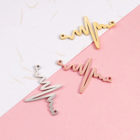 Connettori Battito Cardiaco ECG In Acciaio Inossidabile Lucidato A Specchio Doppio Anello Per Creazione Gioielli