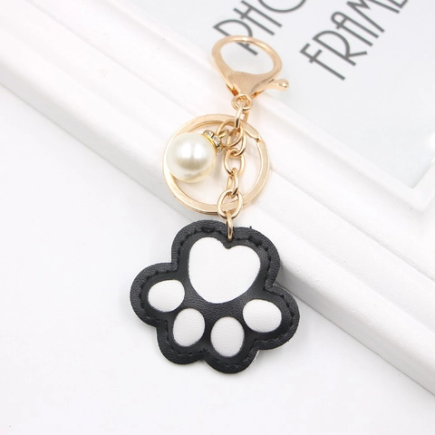 Portachiavi A Zampa Di Gatto In Pelle PU Imbottito Charm Per Borsa Con Anello In Lega Dorata Perla Artificial Sintetica E Strass