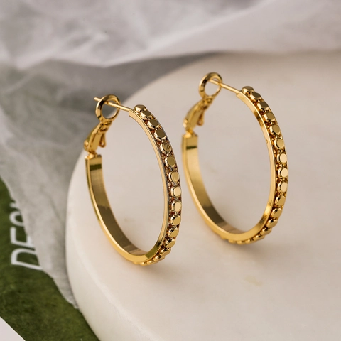 Geometrische Getextureerde Creolen Goud Verguld Koper Met Zilveren Oorbelpost Vintage Punk Stijl Sieraden Voor Vrouwen