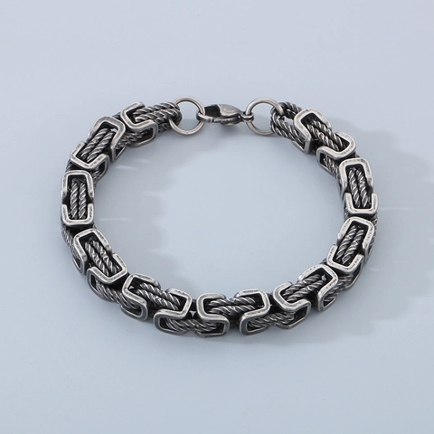 Pulsera De Cadena Bizantina Para Hombre Acero De Titanio Artesanal Punk Vintage Retro Joyería Geométrica Accesorio Hip Hop