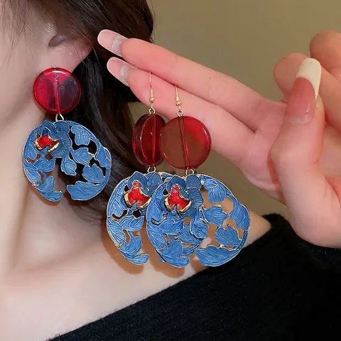 Vintage Flower Drop Earrings Alloy Enamel Resin Hollow Out Contrast Color Elegant Jewelry For Women With Silver Earring Post
