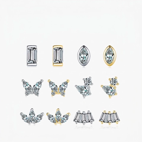 925 Sterlingsilber Geometrische Zirkonia Ohrstecker Für Damen Einzelne Winzige Schmetterling Marquise Smaragdschliff Schmuck