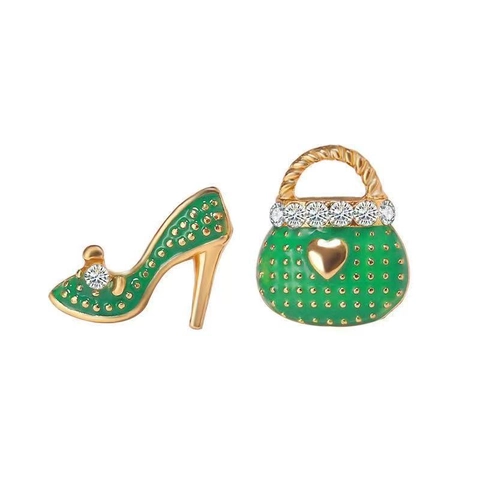 Orecchini A Lobo Asimmetrici In Lega Smalto Strass Borsa Scarpe Col Tacco Gioielli Di Moda Per Donna