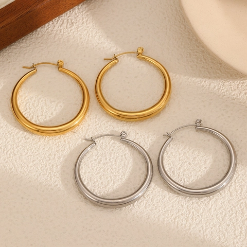 Pendientes De Aro Acero Inoxidable Chapado En Oro 18K Geométrico Liso Redondo Círculo Pulido Minimalista Para Mujeres