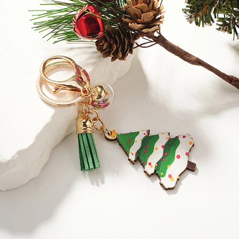 Portachiavi Albero Di Natale Ciondolo In Legno Lega Nappa Verde Sfera Con Paillettes Stella Accessorio Per Borse Regalo
