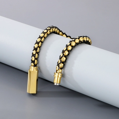 Bracciale Intrecciato Da Uomo Perline In Acciaio Inossidabile E Corda Di Cotone Chiusura Magnetica Stile Hip Hop Punk Gioielli