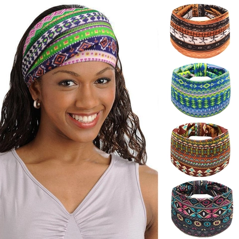 Bandeaux Larges Élastiques Bohème Imprimé Ethnique Tissu Bandeau Pour Femmes Sport Yoga Style Africain Serre Tête