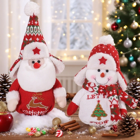 Christmas Gift Bags Knitted Plush Santa Claus Snowman Reindeer Drawstring Pouch Holiday Party Table Decor Candy Holder