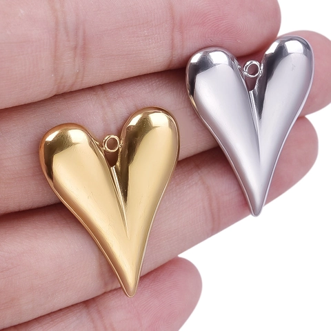 Ciondolo A Cuore Charm Acciaio Inossidabile 304 Placcato Oro 18K Bombato Lucidato A Specchio Accessorio Gioielli Fai Da Te