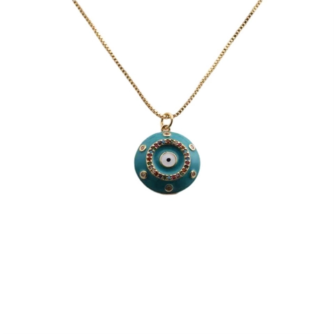 Evil Eye Ronde Hanger Ketting Koper Verguld Cubic Zirconia Emaille Boxketting Mode Sieraden Voor Dames