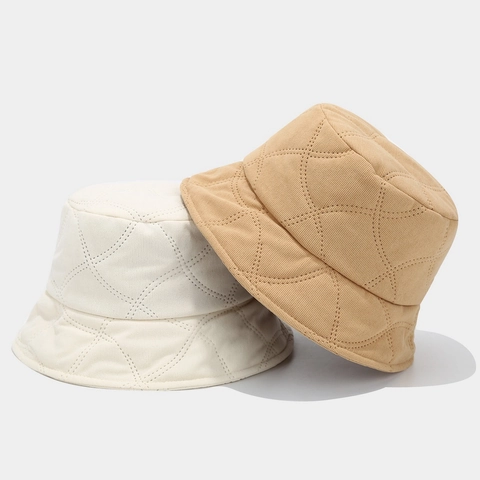 Gewatteerde Corduroy Vissershoed Ruitpatroon Winter Warm Effen Kleur Platte Bovenkant Zonbescherming Voor Dames