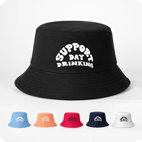 Καπέλο Bucket Με Τύπωμα Support Day Drinking Βαμβακερό Προστασία Από Τον Ήλιο Αναδιπλούμενο Streetwear Για Γυναίκες Άνδρες