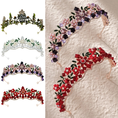 Corona De Novia Barroca Aleación Diadema Floral Diamantes De Imitación Perlas Artificiales Y Cristal Fotografía De Bodas Mujeres