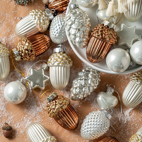 Decorazioni Natalizie A Ghianda Glitter Metallico Pigna Stella Cuore Decorazioni Appese Per Albero Festive