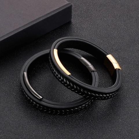 Bracciale In Pelle Intrecciata Da Uomo Con Piastra ID In Acciaio Inossidabile Avvolgimento Multistrato Gioielli Moda