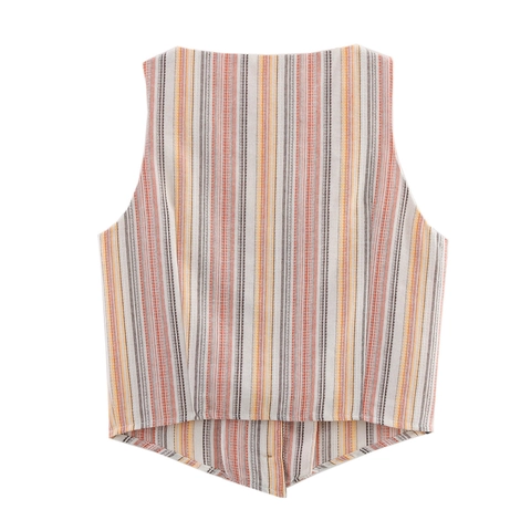 Gilet Donna Retrò A Righe Scollo A V Senza Maniche Righe Verticali Colorate Abbottonatura Boho Top Casual