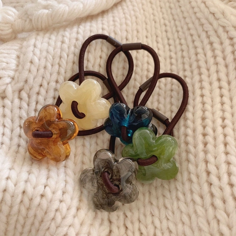 Flower Hair Ties Resin Floral Scrunchies High Elastic Rubber Band Aesthetic Ponytail Holder Hair Accessories For Women Girls