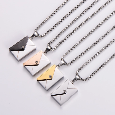 Openable Envelope Pendant Necklace Stainless Steel With Zircon Secret Message Minimalist Clavicle Chain Jewelry Women