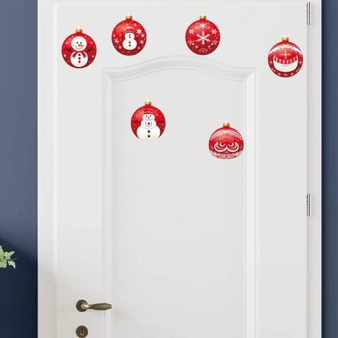 Pegatinas Decoración Navidad PVC Rojo Bola Redonda Muñeco De Nieve Copo De Nieve Para Ventana Puerta Festivo