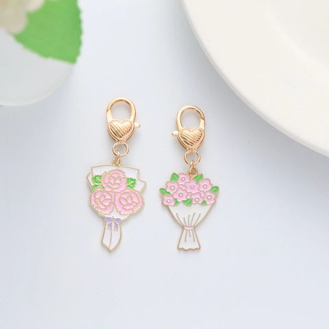 Llavero De Flor Esmalte Aleación Zinc Encanto Floral Colgante De Bolsa Corazón Cierre De Langosta Joyería Linda