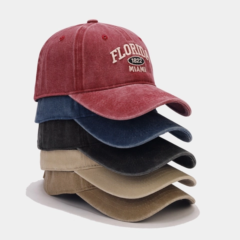 Cappello Da Baseball Vintage Cotone Lavato Ricamo Florida Miami Distressed Retro Dad Hat Regolabile Protezione Solare