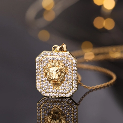 Lion Head Pendant Necklace Gold Plated Alloy Cubic Zirconia Hip Hop Retro Fashion Jewelry For Men Women
